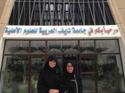Alumna Ms Fitriana Nur (right) and colleague working for the International Organisation for Migration (IOM) in Saudi Arabia, advocating for policy change to protect of migrant workers from trafficking.