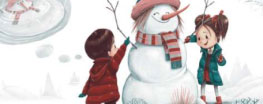 Image of two kids building a snowman