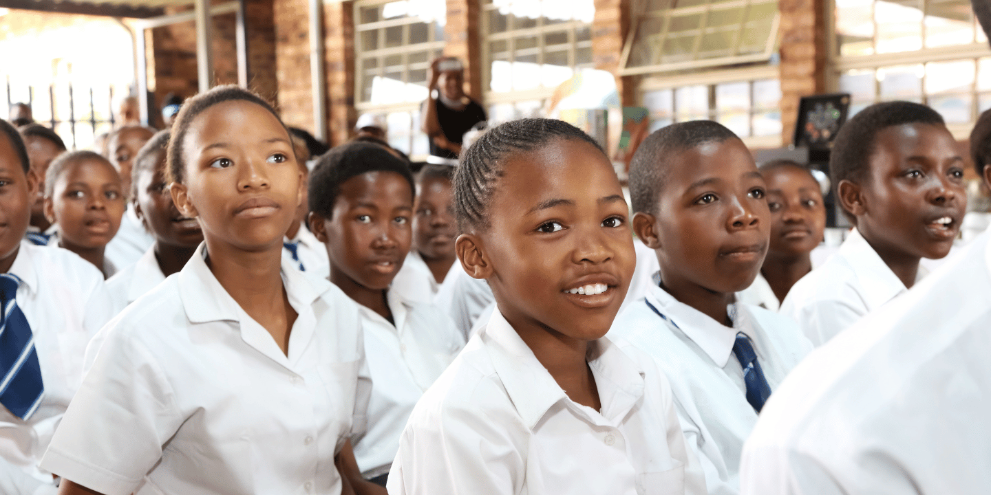 Stock image of children in a class in South Africa.