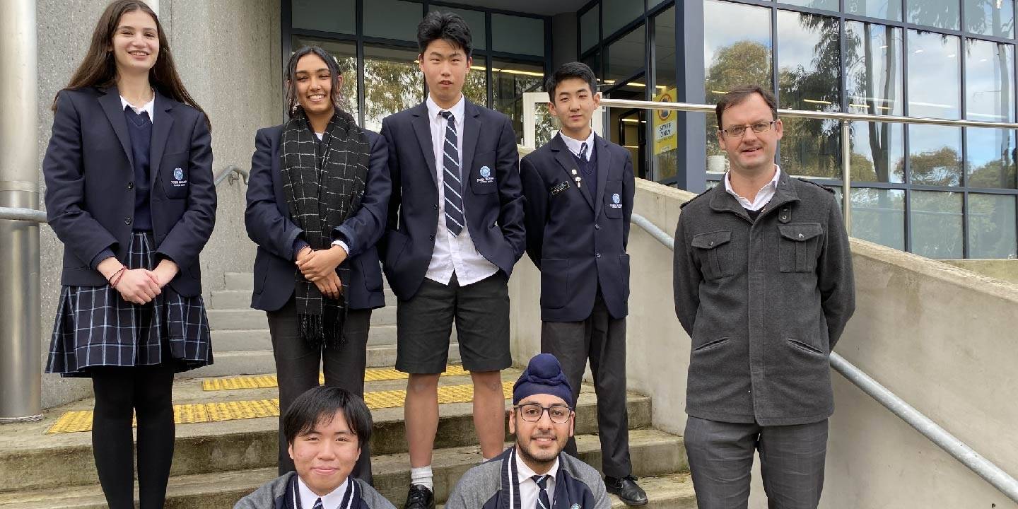John Monash Science School’s IM2C finalists with teacher Shane McLean.