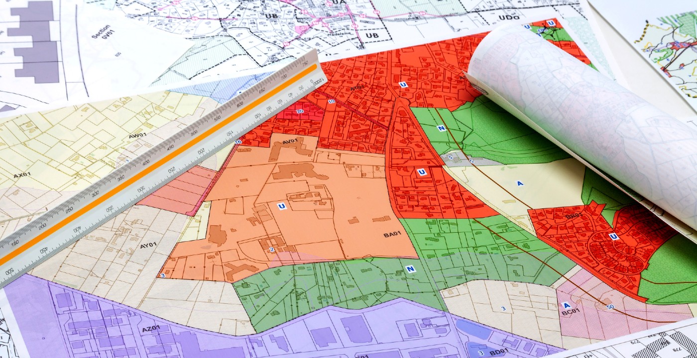Stock image of town planning and cadastre maps.