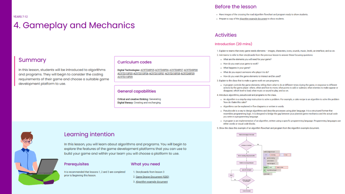 Lesson 4: Game play and Mechanics lesson plan